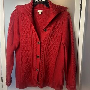 L.L. Bean Red Cable Knit Cardigan